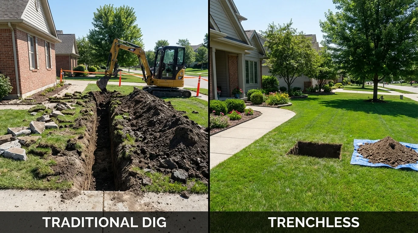 Trenchless sewer repair with minimal yard damage versus traditional excavation in Sterling, VA